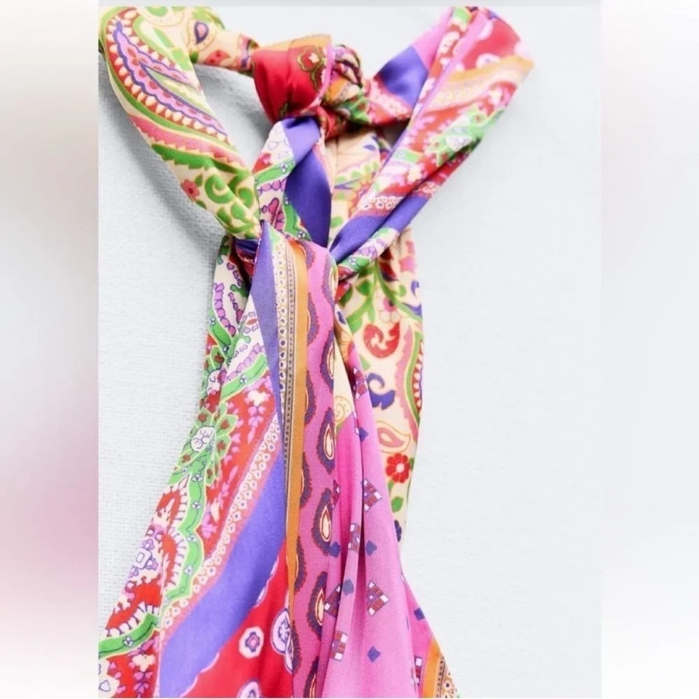 ZARA PATCHWORK PRINTED HALTER NECK MIDI DRESS - Picture 5 of 8